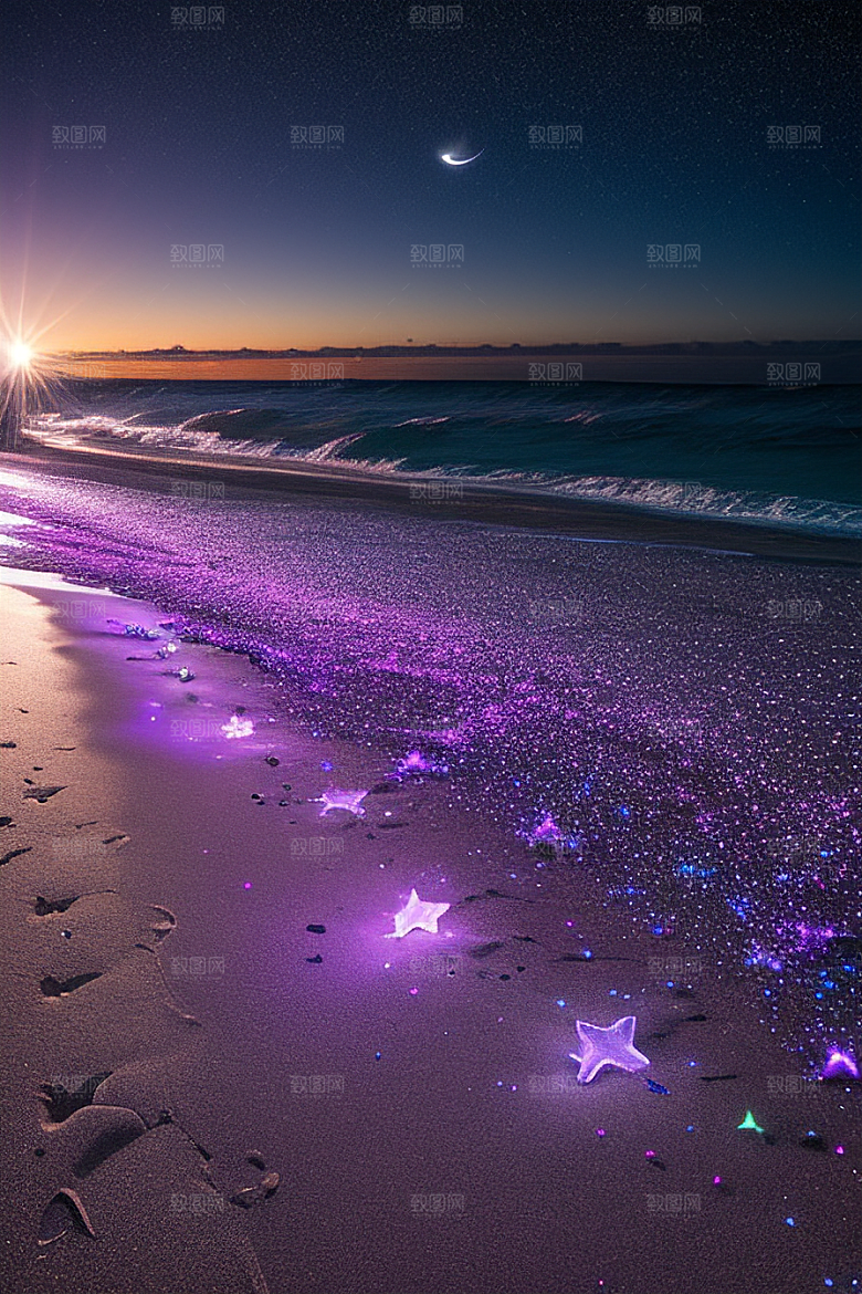 夜幕星辉海滩闪耀爱意