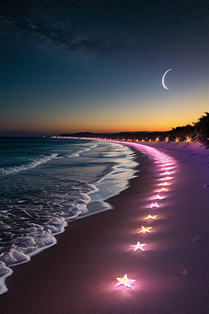 夜幕星辉海滩闪耀爱意