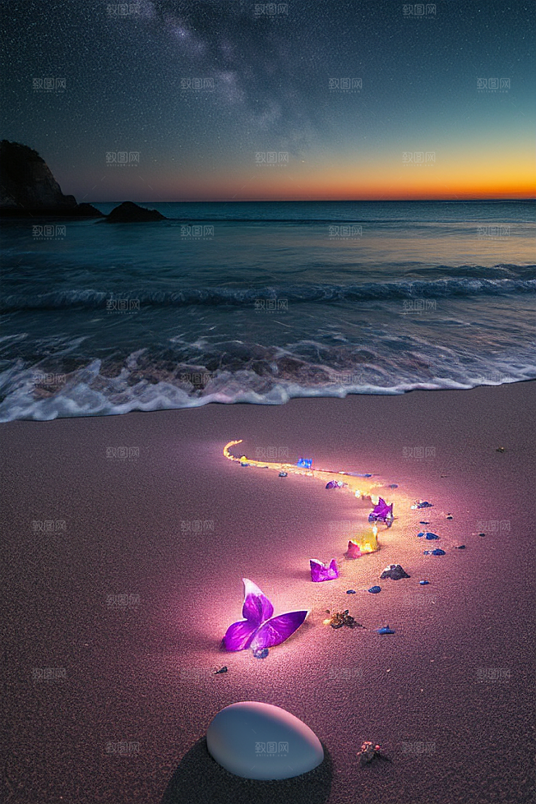 夜幕星辉海滩闪耀爱意