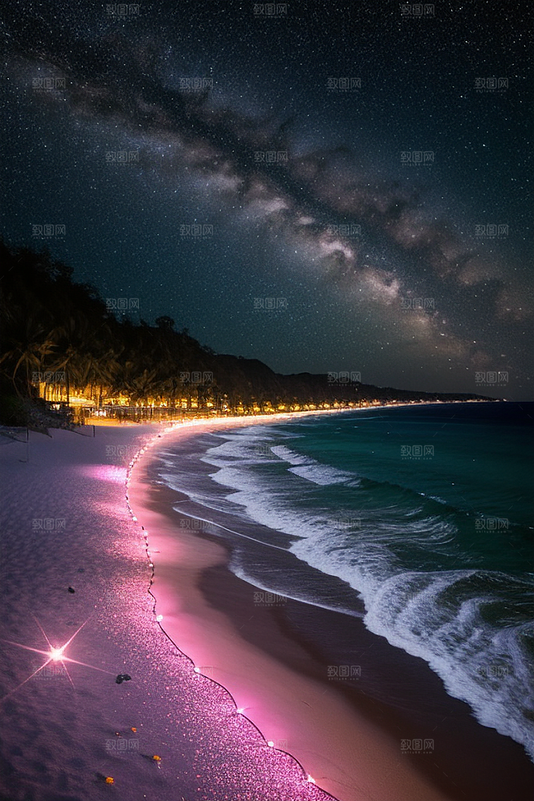夜幕星辉海滩闪耀爱意