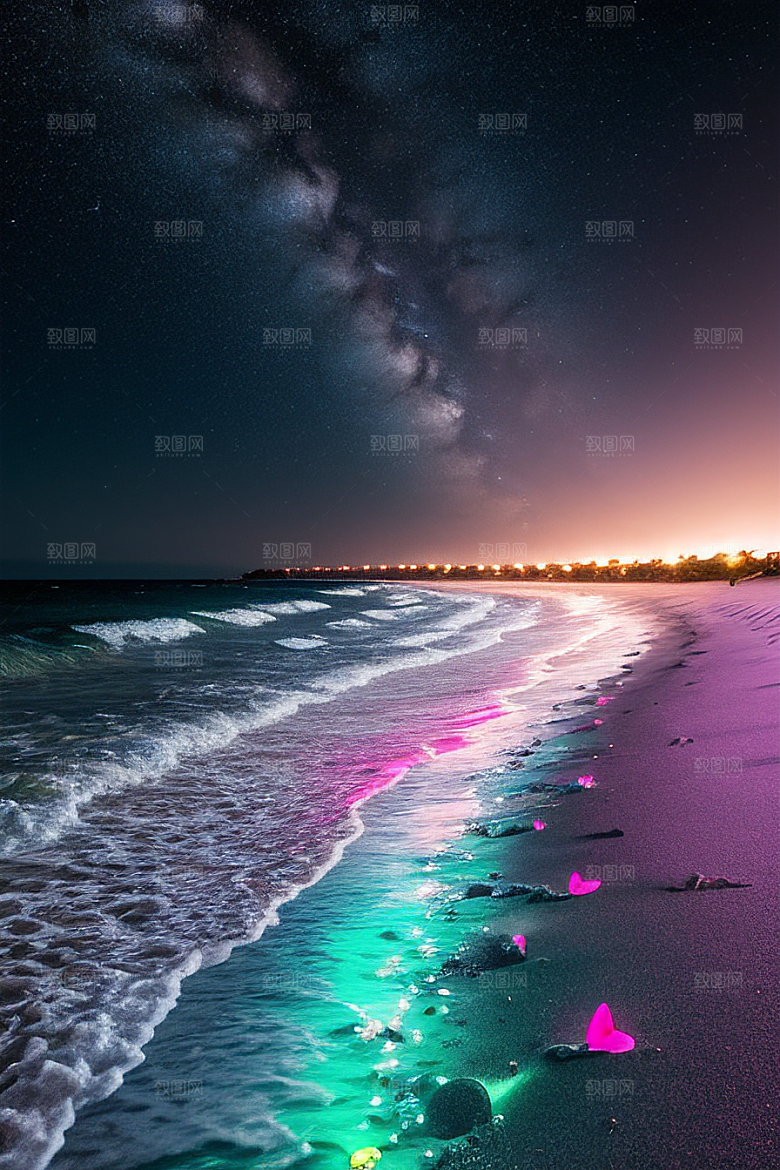 夜幕星辉海滩闪耀爱意