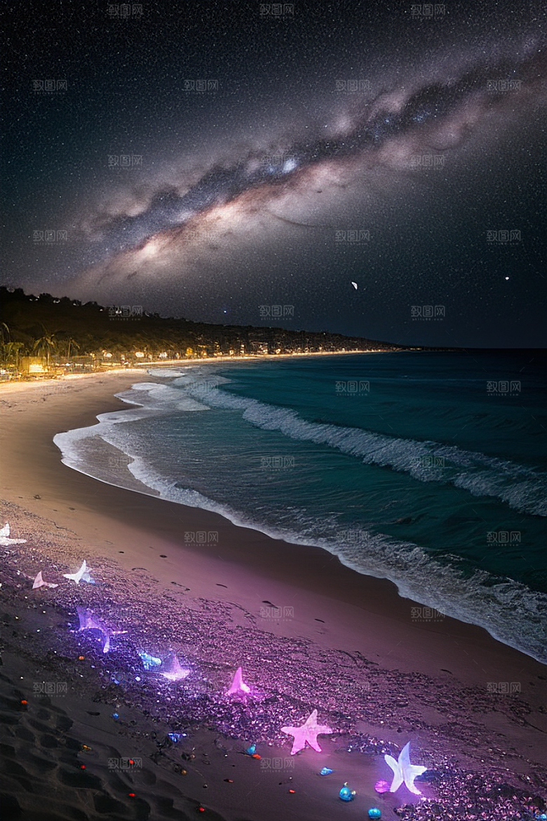 夜幕星辉海滩闪耀爱意