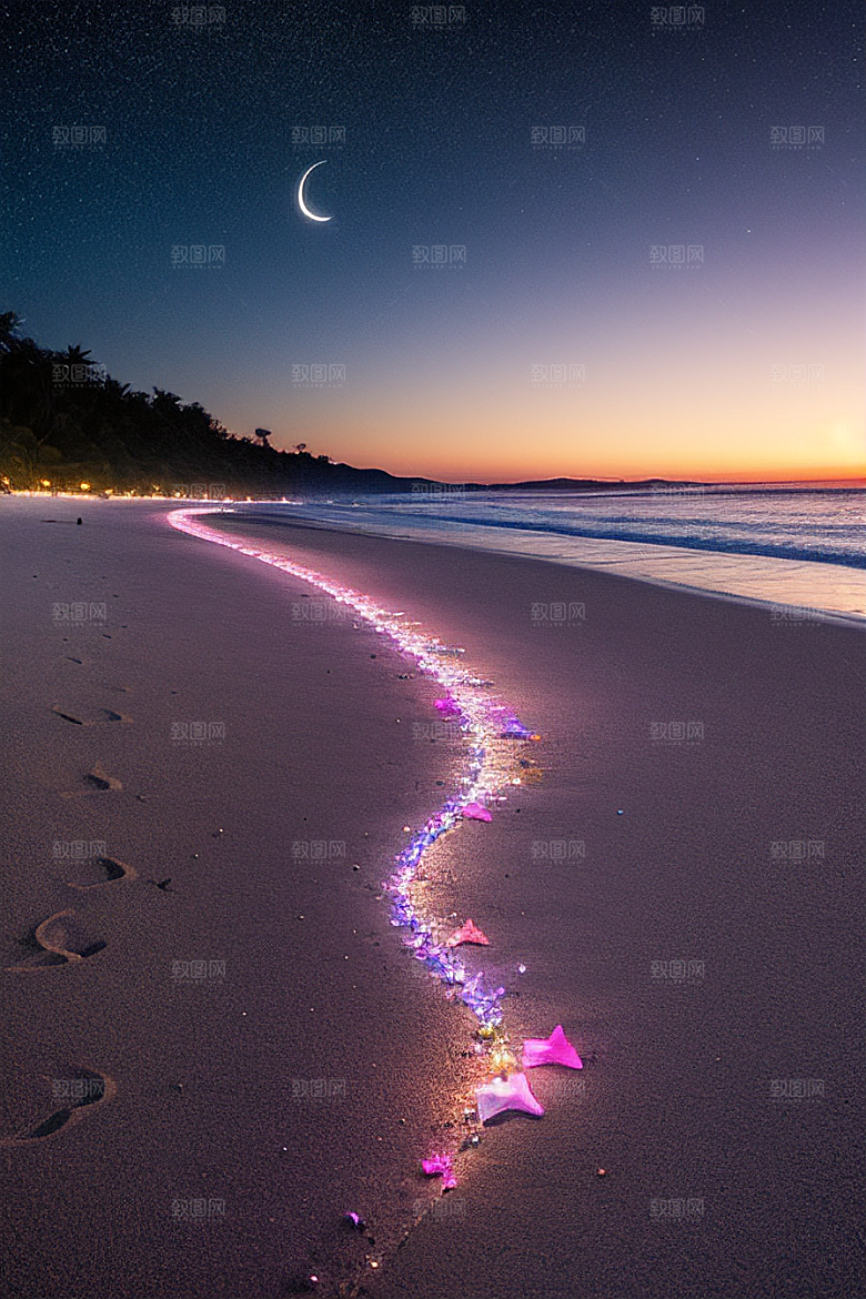 夜幕星辉海滩闪耀爱意