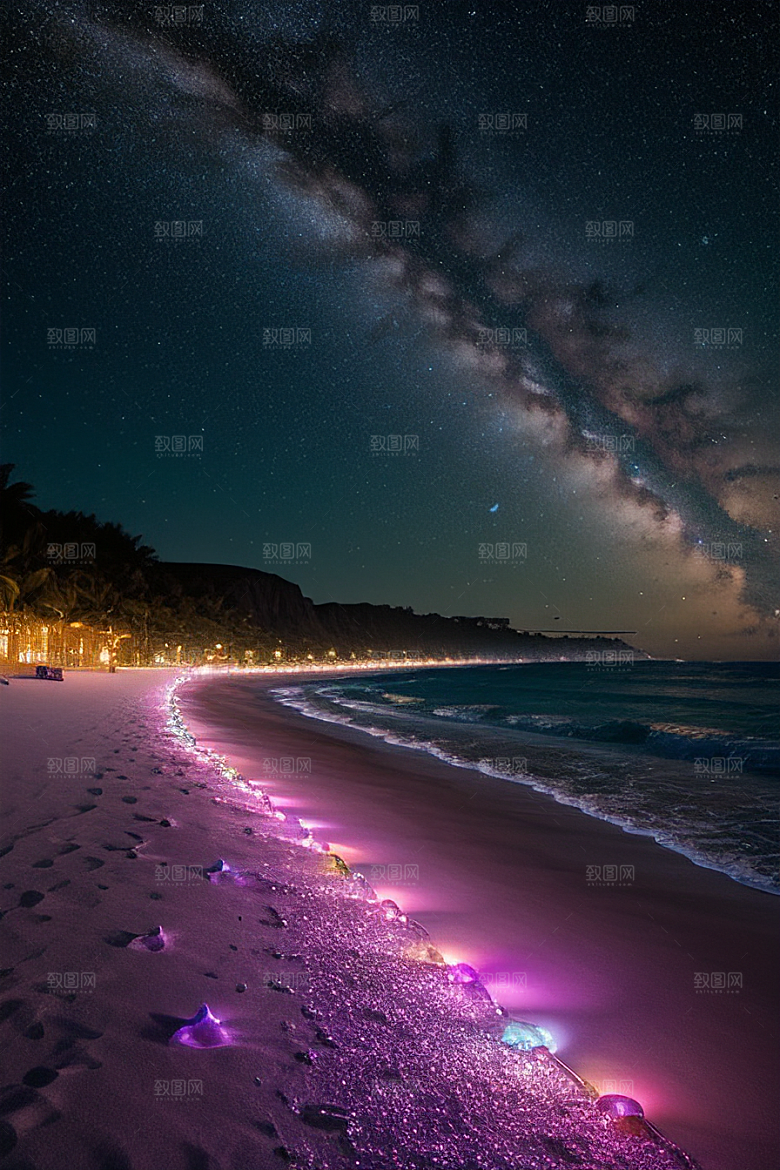 夜幕星辉海滩闪耀爱意