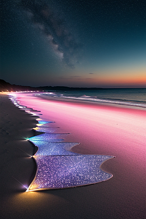 夜幕星辉海滩闪耀爱意