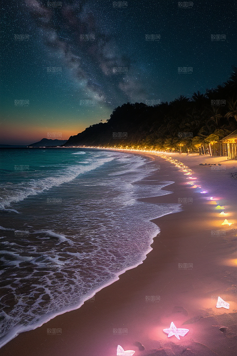 星夜银河银河星光洒满海滩