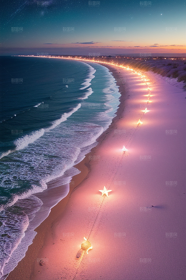 星夜银河银河星光洒满海滩