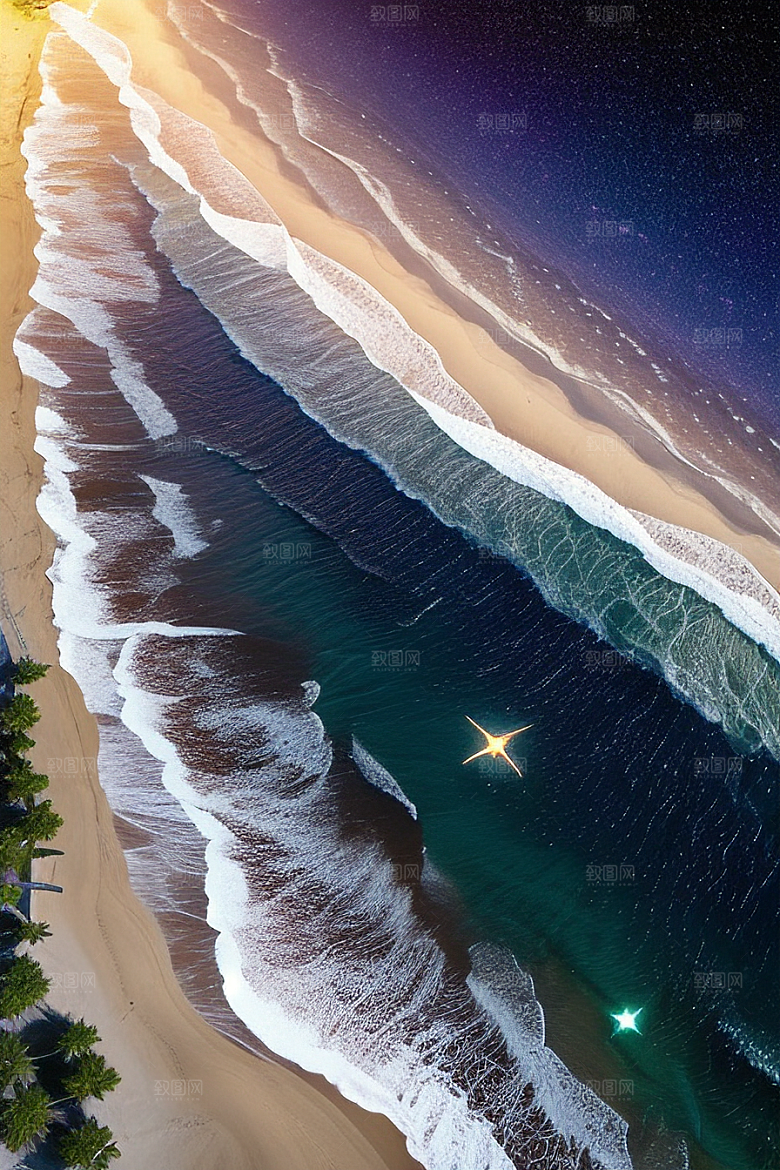 星夜银河银河星光洒满海滩