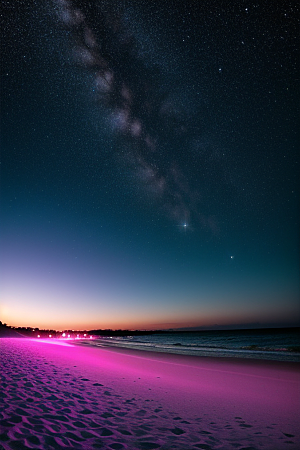 星夜银河银河星光洒满海滩