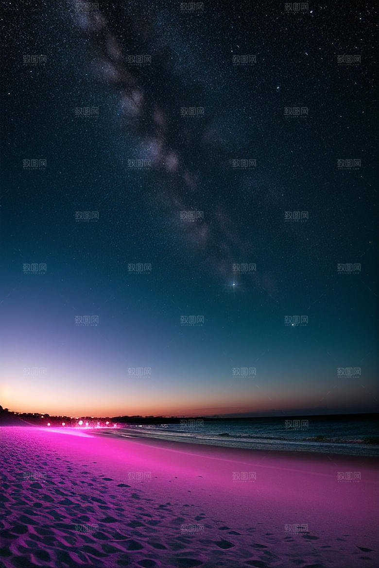 星夜银河银河星光洒满海滩