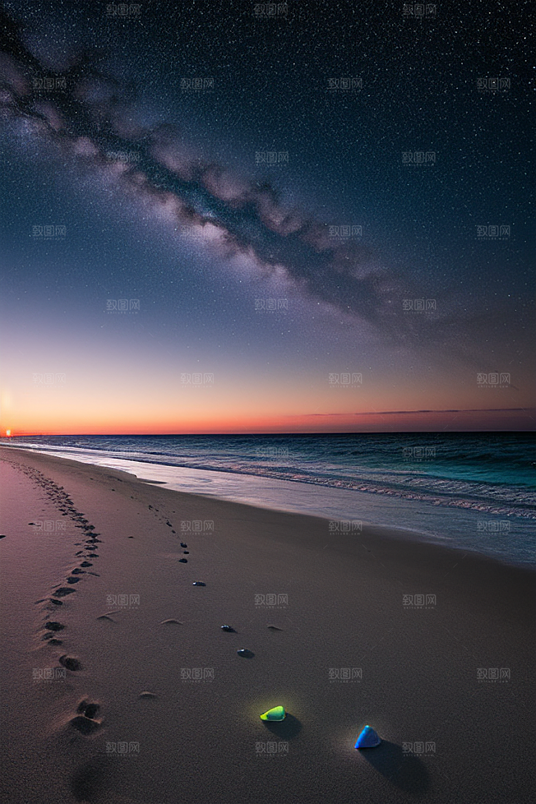 星夜银河银河星光洒满海滩