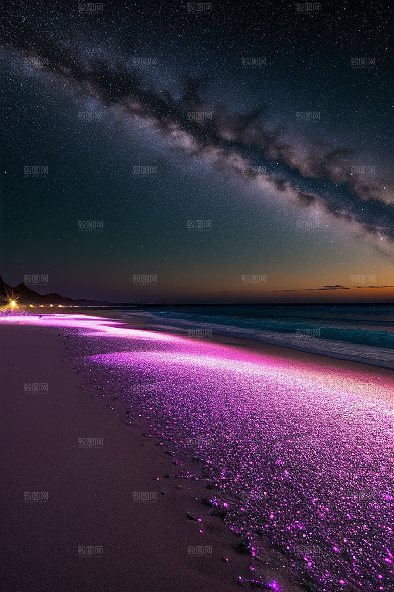 星夜银河银河星光洒满海滩