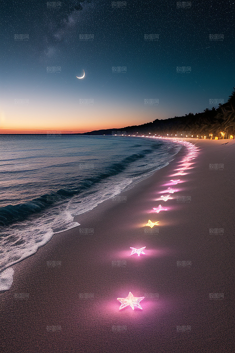 星夜银河银河星光洒满海滩