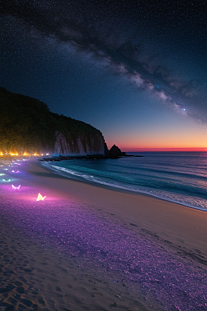 星夜银河银河星光洒满海滩