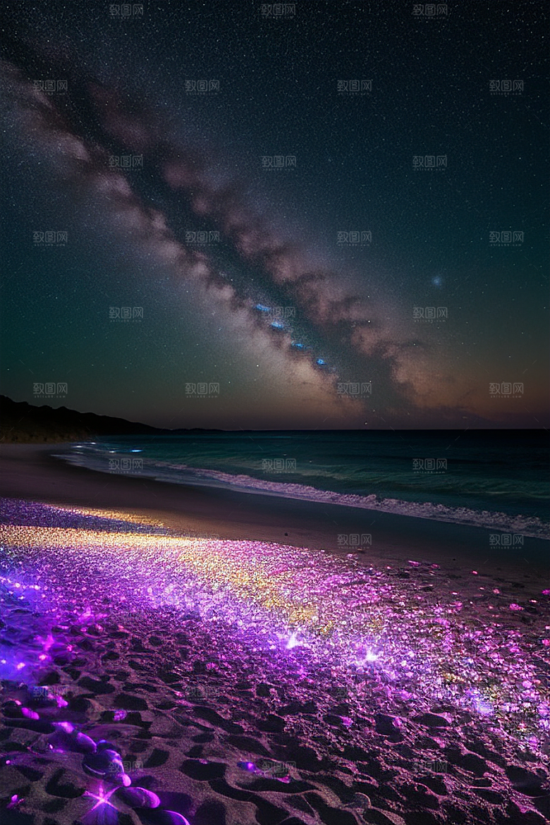 星夜银河银河星光洒满海滩