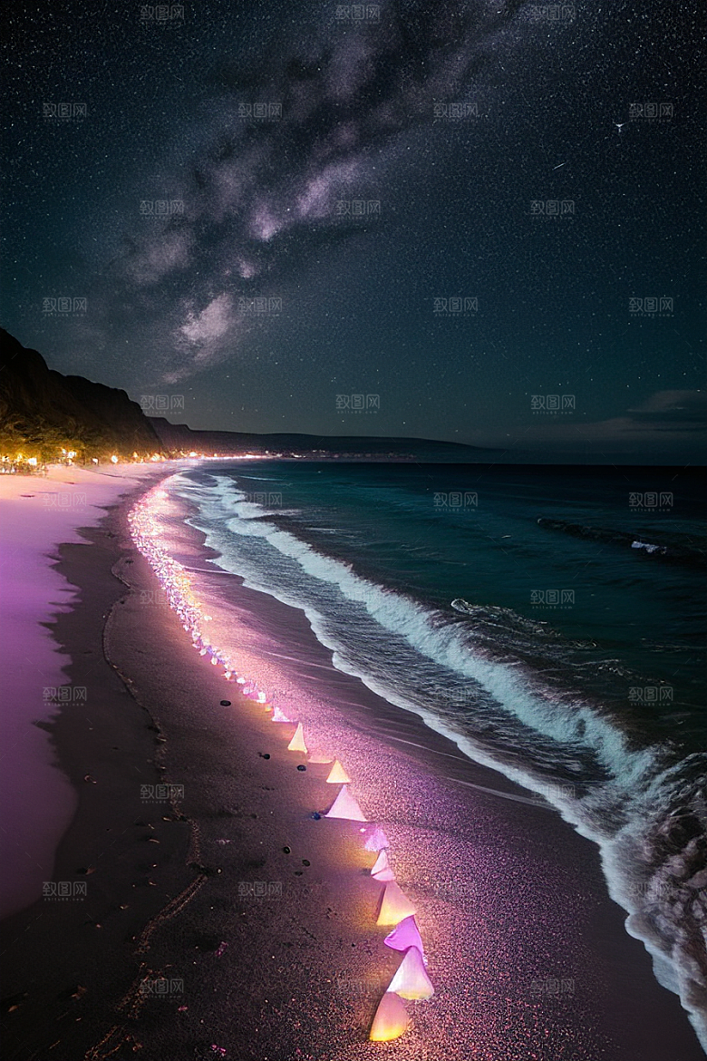 星夜银河银河星光洒满海滩