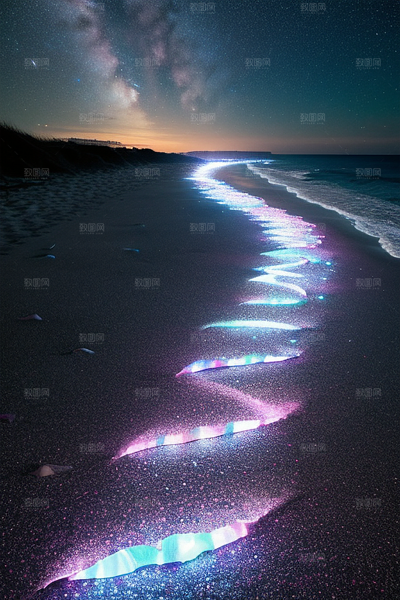 星夜银河银河星光洒满海滩