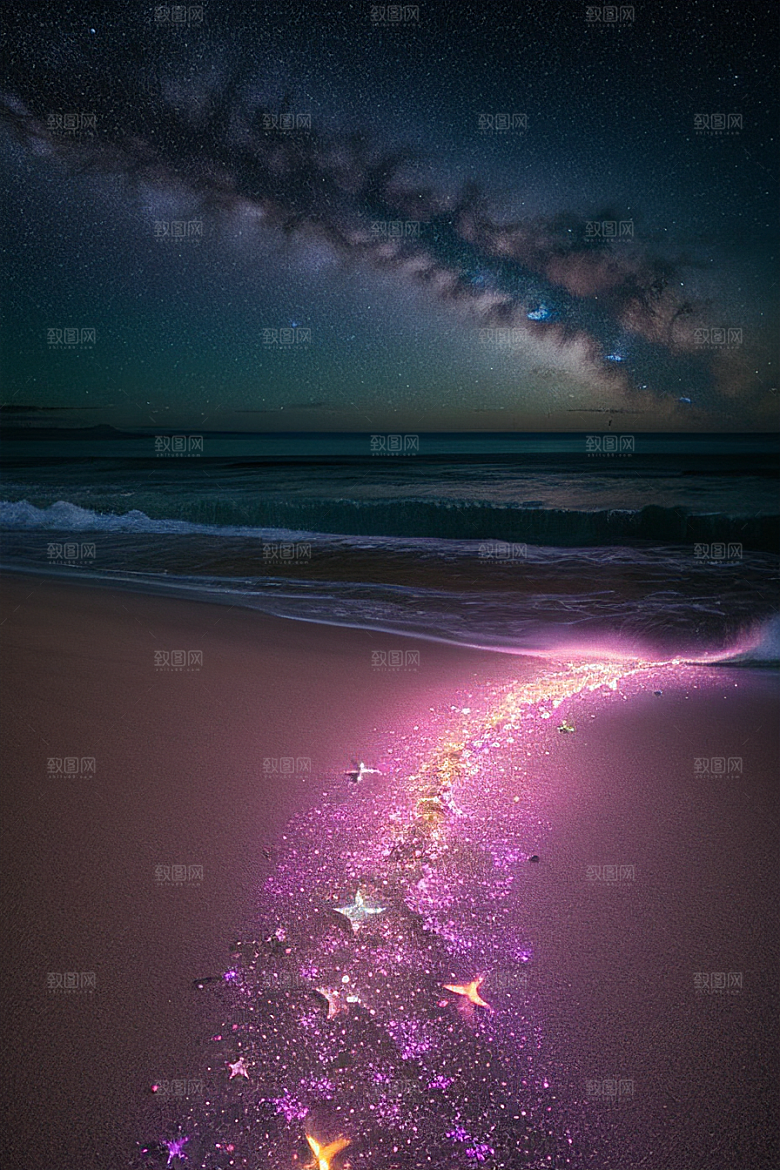 银河光辉海滩成为爱的象征
