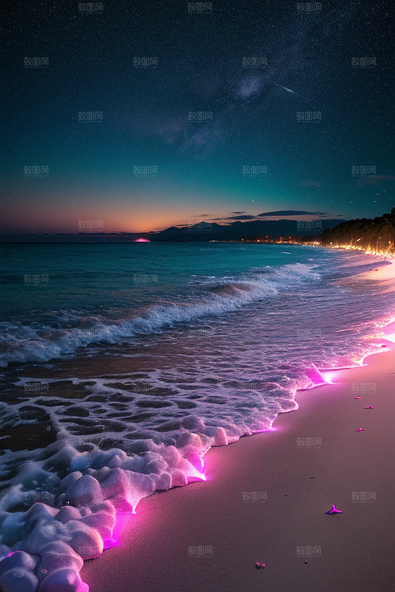 银河星光点亮海滩的永恒爱