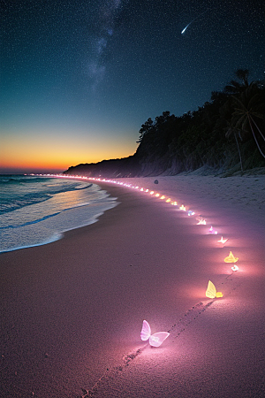银河星光点亮海滩的永恒爱
