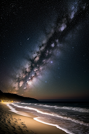 银河星光点亮海滩的永恒爱