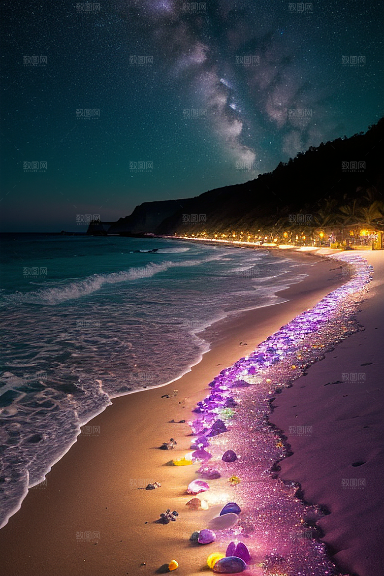 银河星光点亮海滩的永恒爱