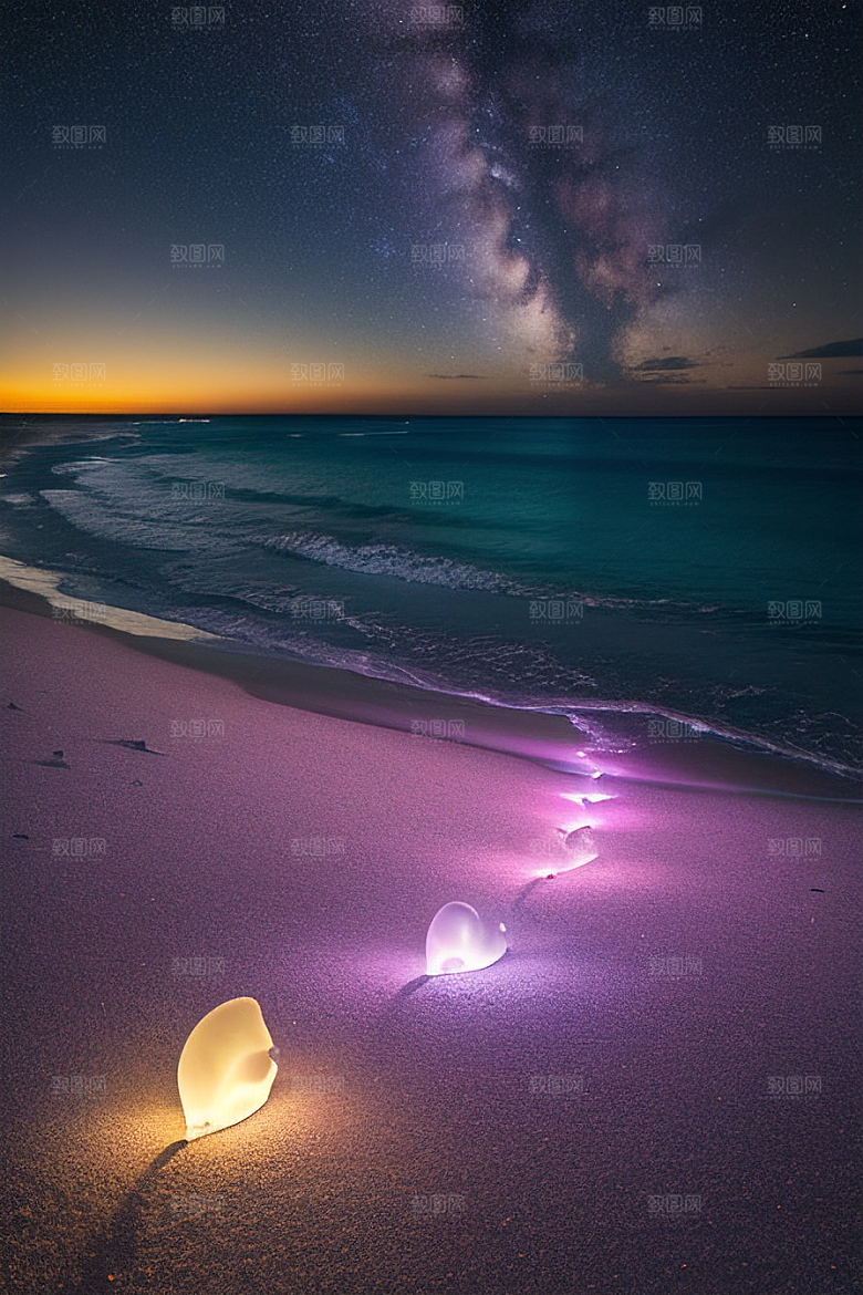 银河星光点亮海滩的永恒爱