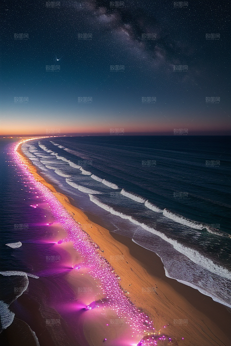 银河星光点亮海滩的永恒爱