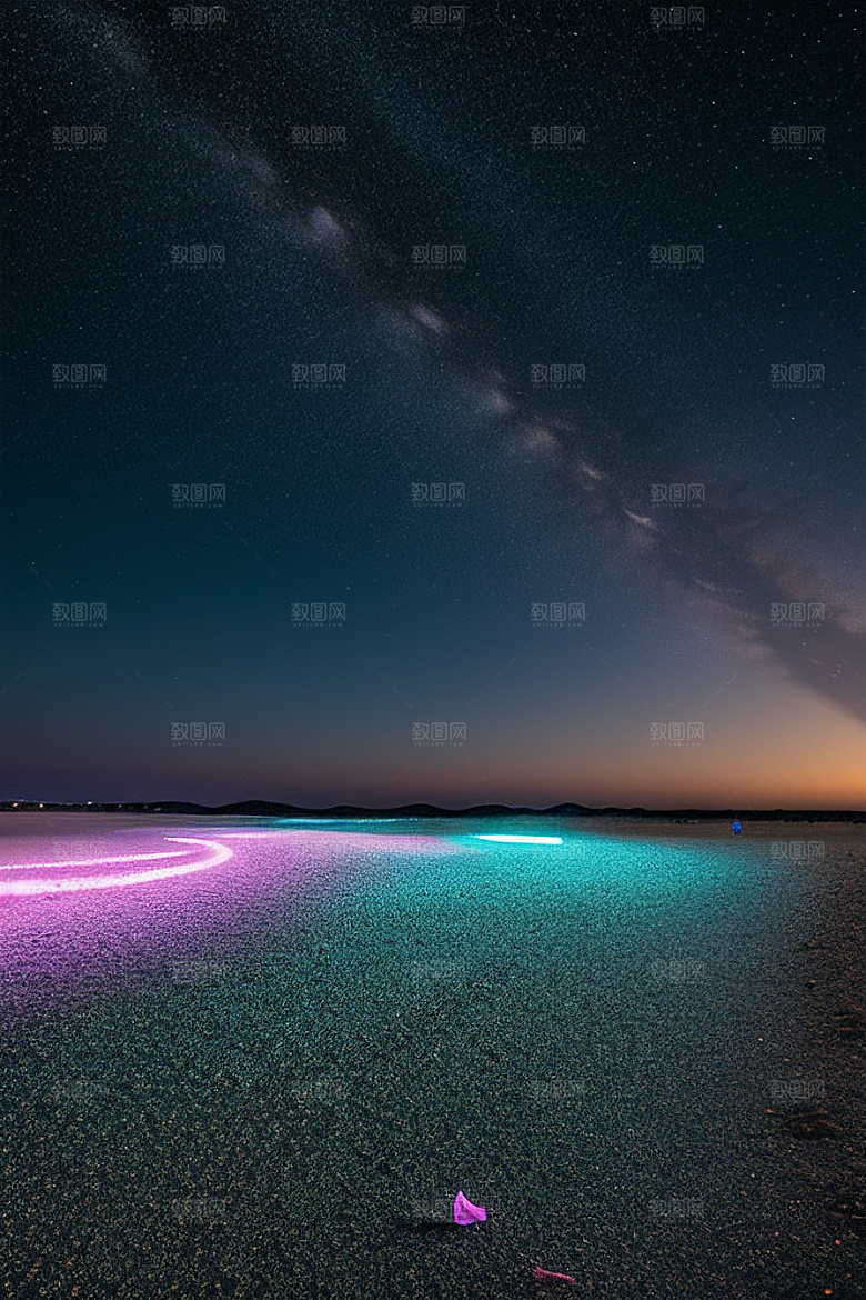 银河星光点亮海滩的永恒爱
