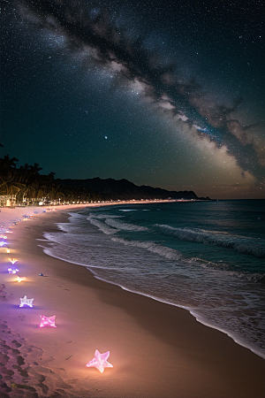 银河夜空海滩浪漫情怀