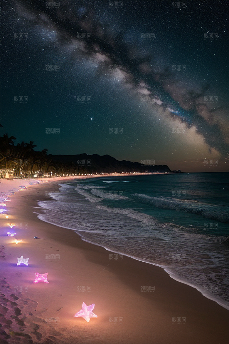 银河夜空海滩浪漫情怀