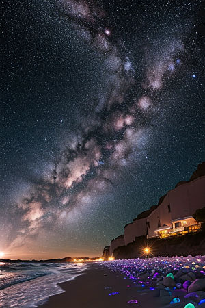 银河夜空海滩浪漫情怀