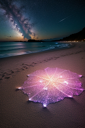 银河夜空海滩浪漫情怀