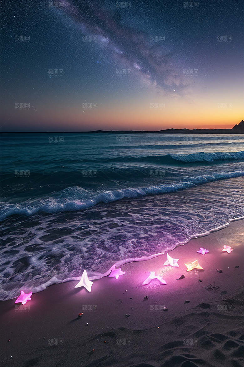 银河夜空海滩浪漫情怀