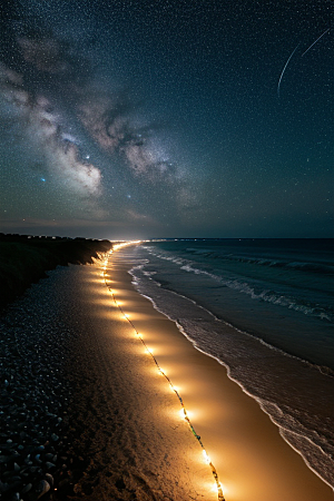 银河夜空海滩浪漫情怀