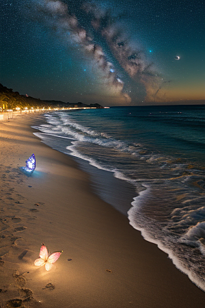 银河夜空海滩浪漫情怀