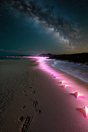 银河夜空海滩浪漫情怀