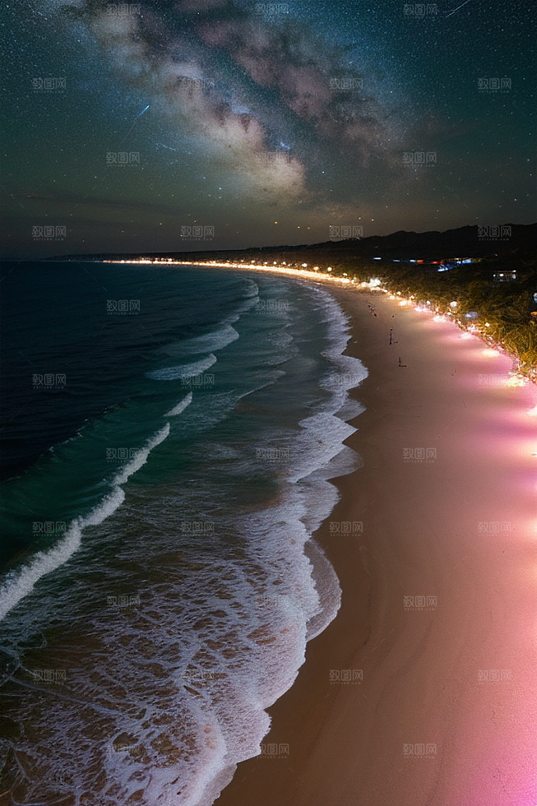 银河夜空海滩浪漫情怀