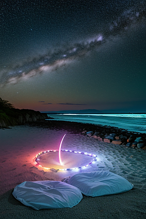 银河夜空海滩浪漫情怀