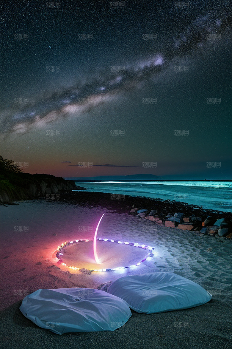 银河夜空海滩浪漫情怀