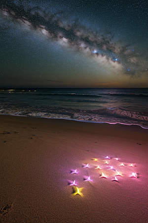 银河夜空海滩浪漫情怀