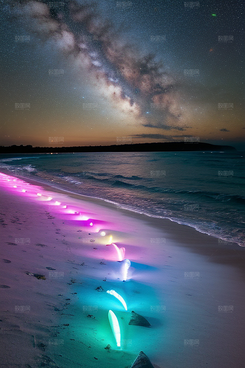 银河夜空海滩浪漫情怀