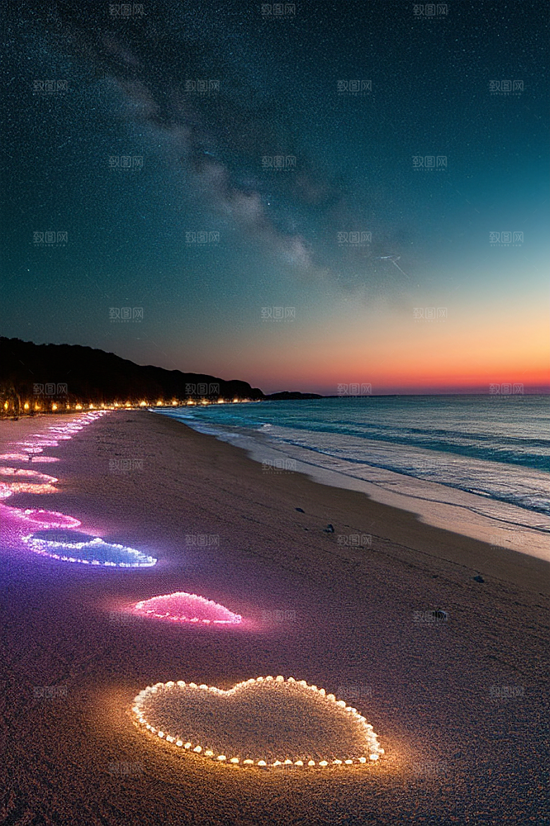 银河夜空海滩浪漫情怀
