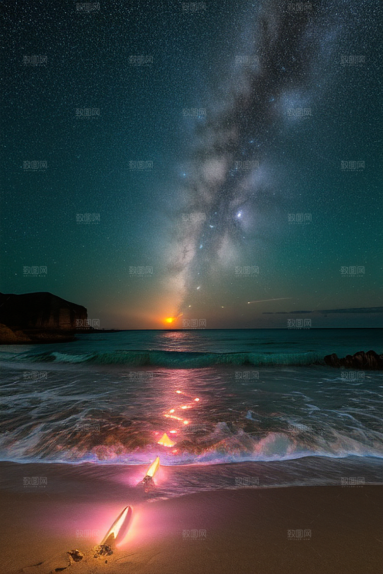 梦幻星光银河新月海滩相遇