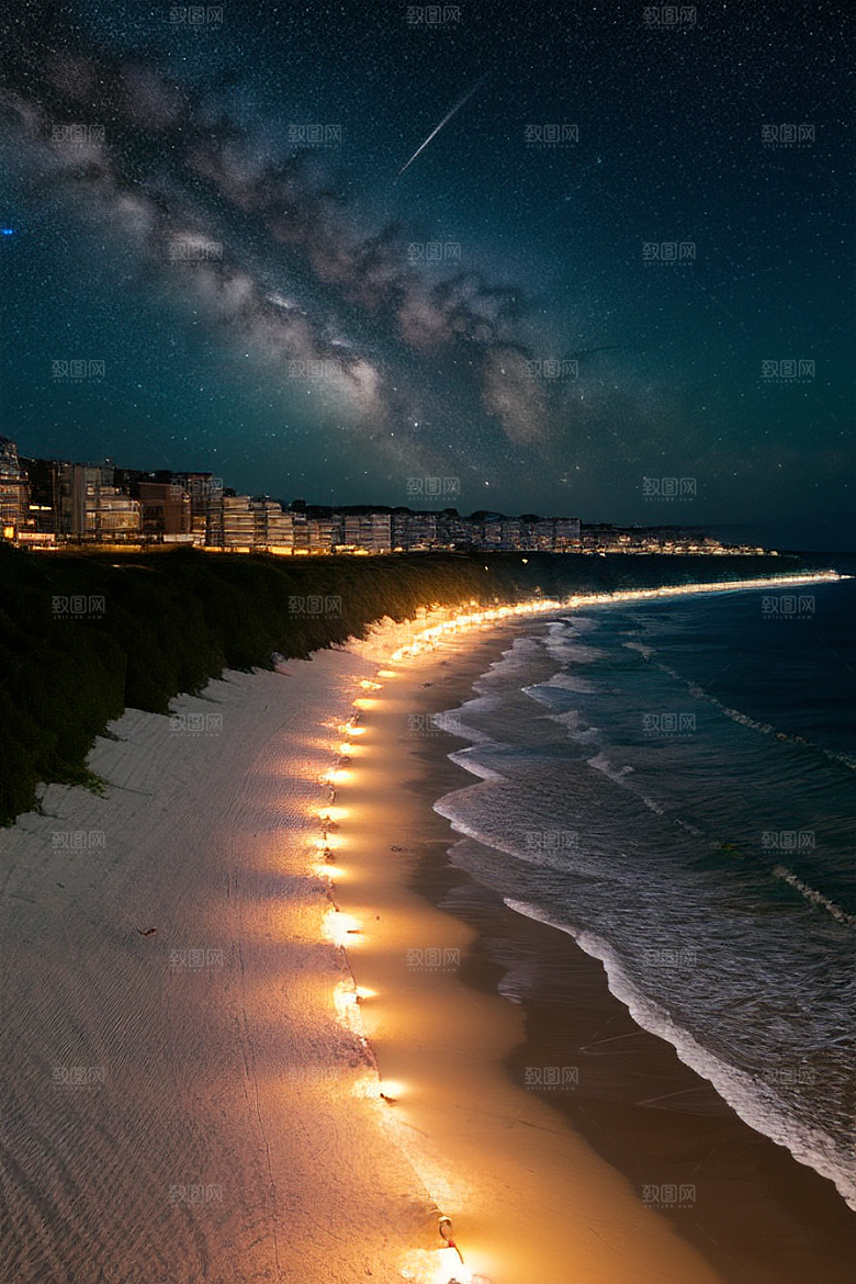 梦幻星光银河新月海滩相遇