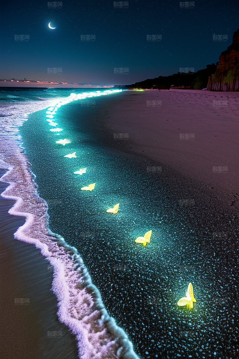 夜幕星辉海滩闪耀爱意