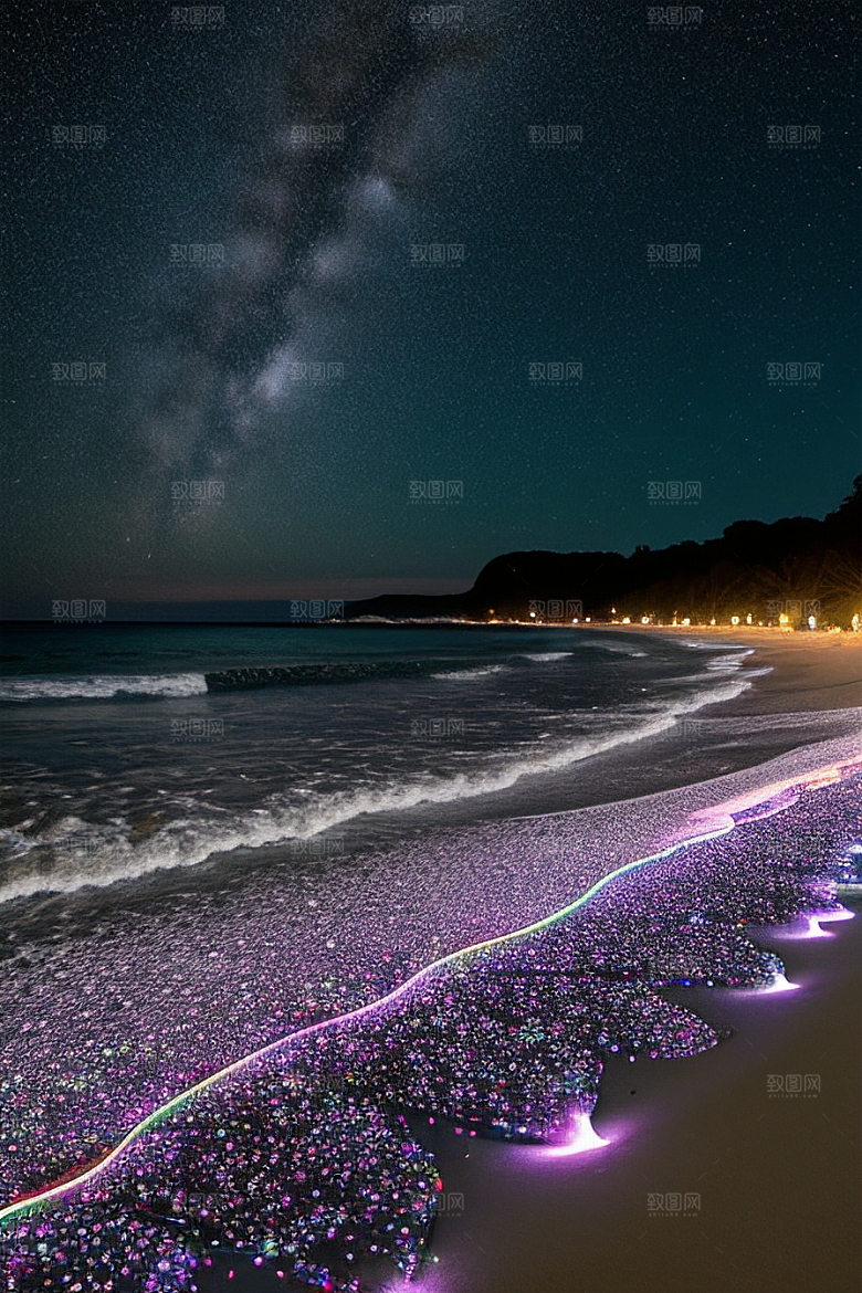 夜幕星辉海滩闪耀爱意