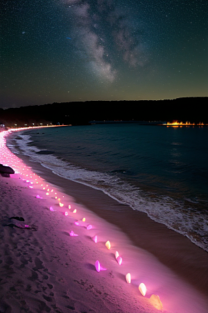 夜幕星辉海滩闪耀爱意