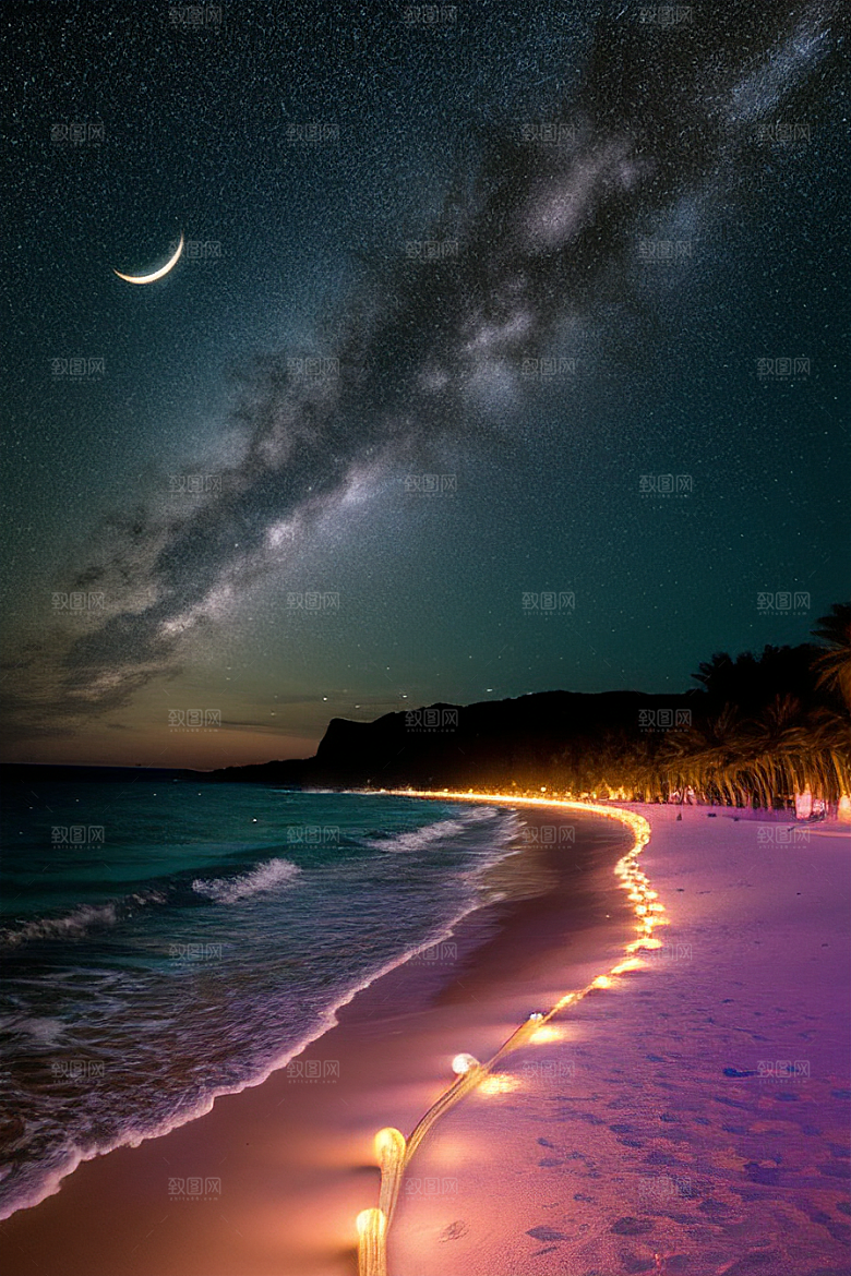 夜幕星辉海滩闪耀爱意