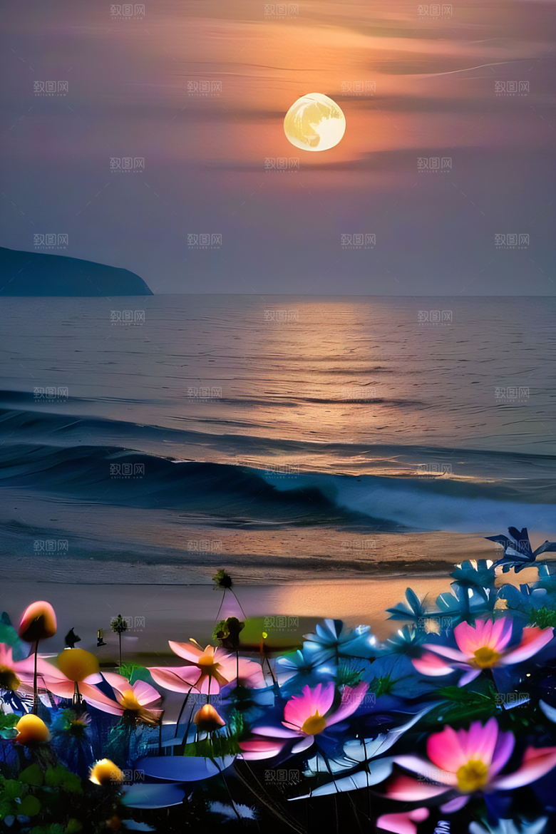 月光照耀花海的美景